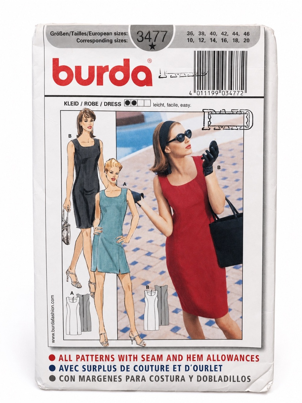 Burda 3477 Fitted Dress Sewing Pattern Sizes 10 20 Uncut 2002